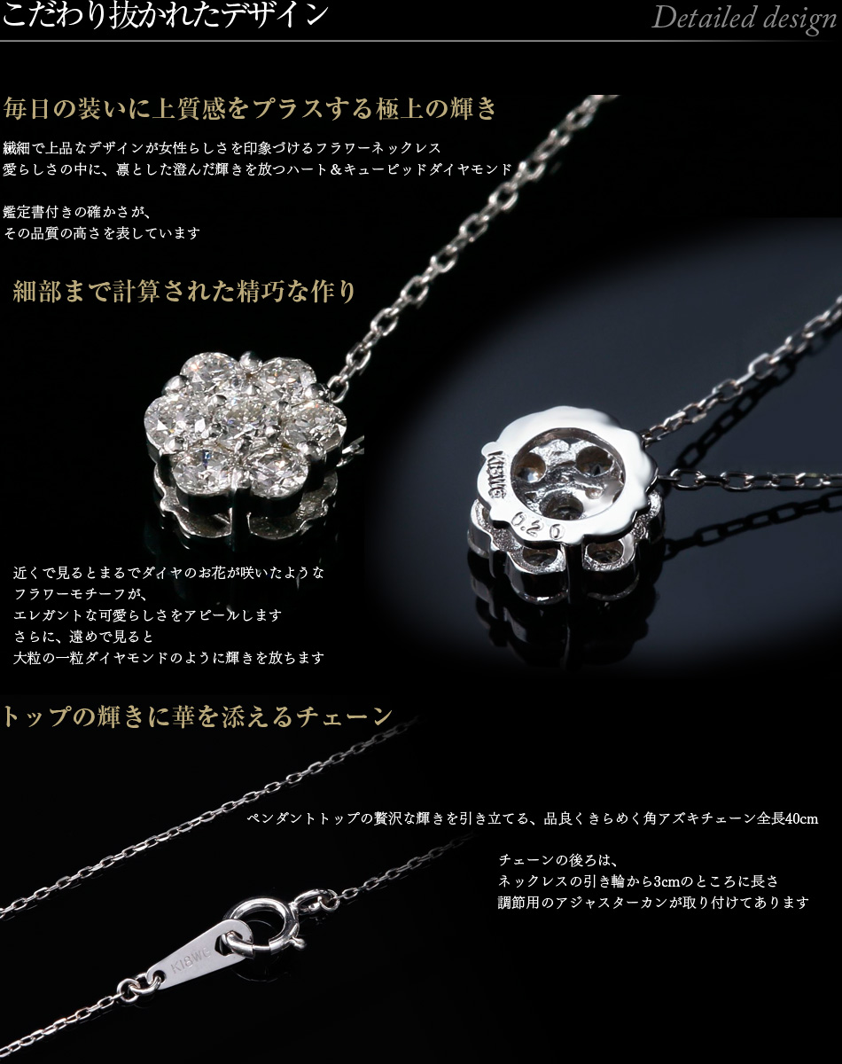 K18 ダイヤモンド ペンダント ネックレス 鑑別書付き 0.20ct フラワー